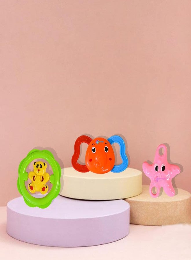 SANTALON Baby Rattles & Teether Toys Set | Soft Plastic Soothing Teether for Newborns 0-6 Months | Colorful, Non-Toxic Infant Rattle Toys | Safe Baby Toy Gift Set (Pack of 3, Multicolor) - Image 2